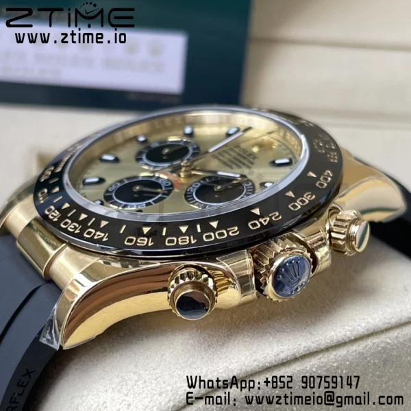 Daytona 116518 BTF 1:1 Best Edition YG/quadrante nero su cinturino in gomma Oysterflex SA4130 V2 - Orologio super clone | 1:1 Best Version
