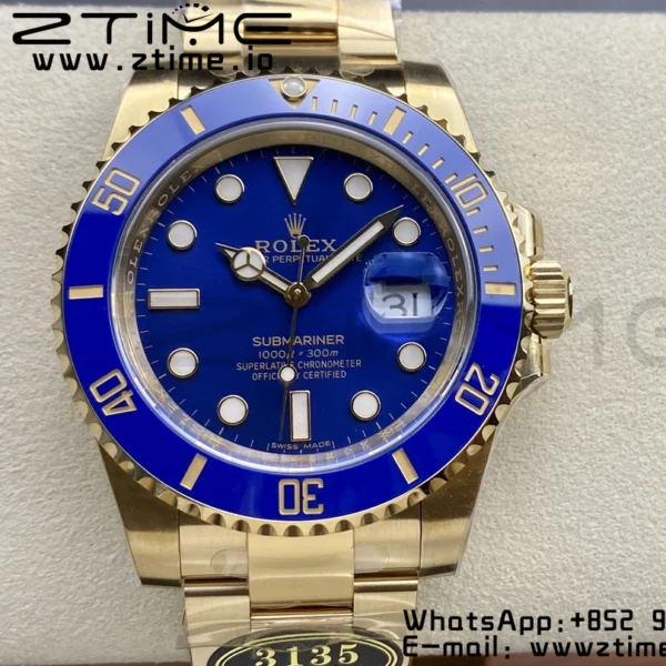 Rolex Submariner 116618 LB Blue Ceramic YG Plated 904L Steel Clean Factory 1:1 Best Edition VS3135 - Super Clone Watch | 1:1 Best Version