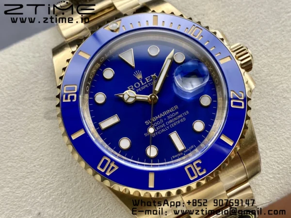 Rolex Submariner 116618 LB Blue Ceramic YG Plated 904L Steel Clean Factory 1:1 Best Edition VS3135 - Super Clone Watch | 1:1 Best Version