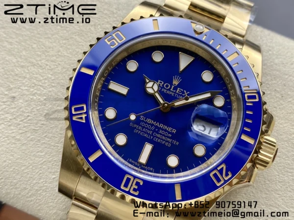 Rolex Submariner 116618 LB Blue Ceramic YG Plated 904L Steel Clean Factory 1:1 Best Edition VS3135 - Super Clone Watch | 1:1 Best Version