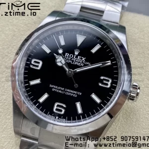 Rolex Explorer I 214270 36mm Clean 1:1 Best Edition Black Dial on SS Bracelet VR3132 - Super Clone Watch | 1:1 Best Version
