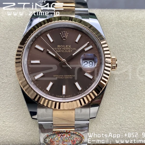 Rolex DateJust 41mm 126331 904L SS Clean 1:1 Best Edition Brown Dial on SS/RG Oyster Bracelet VR3235 - Super Clone Watch | 1:1 Best Version