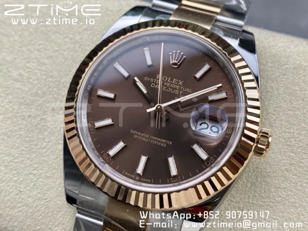 Rolex DateJust 41mm 126331 904L SS Clean 1:1 Best Edition Brown Dial on SS/RG Oyster Bracelet VR3235 - Super Clone Watch | 1:1 Best Version