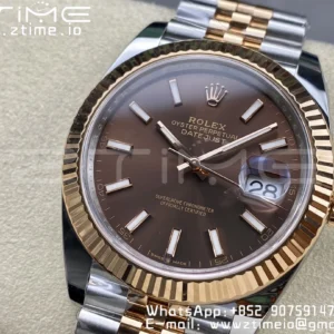Rolex DateJust 41mm 126331 904L SS Clean 1:1 Best Edition Brown Dial on SS/RG Jubilee Bracelet VR3235 - Super Clone Watch | 1:1 Best Version