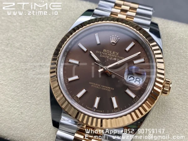 Rolex DateJust 41mm 126331 904L SS Clean 1:1 Best Edition Brown Dial on SS/RG Jubilee Bracelet VR3235 - Super Clone Watch | 1:1 Best Version
