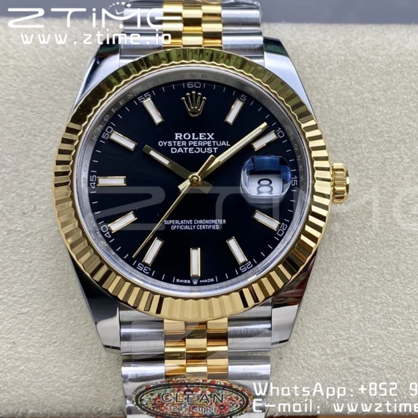 Rolex DateJust 41 126333 Clean 1:1 Best Edition 904L Steel Black Stick Dial on SS/YG Jubilee Bracelet VR3235 - Super Clone Watch | 1:1 Best Version
