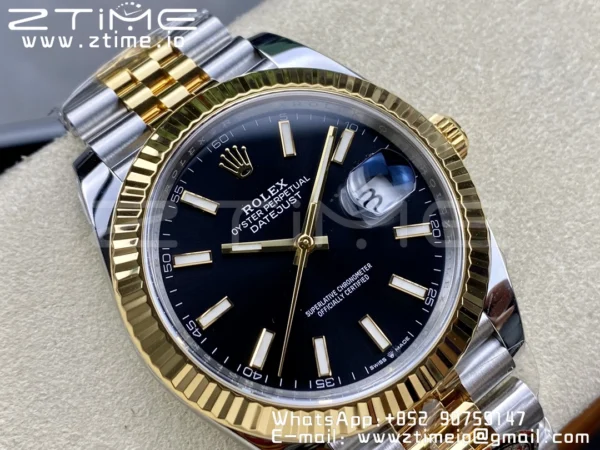 Rolex DateJust 41 126333 Clean 1:1 Best Edition 904L Steel Black Stick Dial on SS/YG Jubilee Bracelet VR3235 - Super Clone Watch | 1:1 Best Version