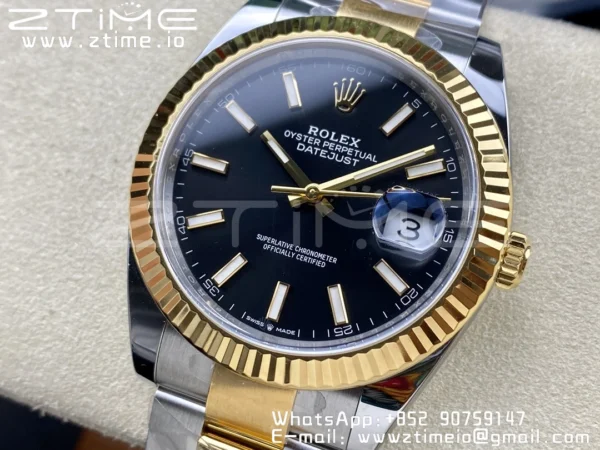 Rolex DateJust 41 126333 Clean 1:1 Best Edition 904L Steel Black Stick Dial on SS/YG Oyster Bracelet VR3235 - Super Clone Watch | 1:1 Best Version