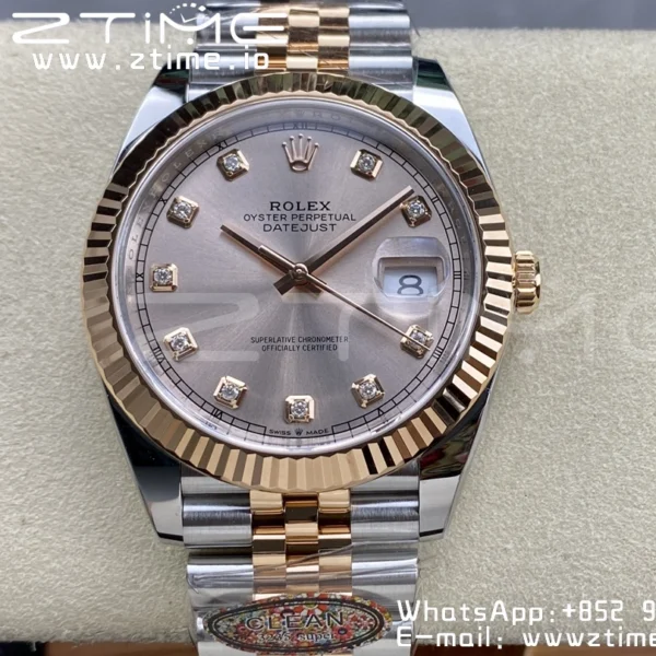 Rolex DateJust 41 126331 904L SS/RG Clean 1:1 Best Edition Champagne Dial with Diamonds Markers on Jubilee Bracelet VR3235 - Super Clone Watch | 1:1 Best Version