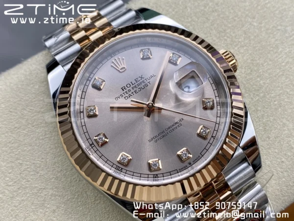 Rolex DateJust 41 126331 904L SS/RG Clean 1:1 Best Edition Champagne Dial with Diamonds Markers on Jubilee Bracelet VR3235 - Super Clone Watch | 1:1 Best Version