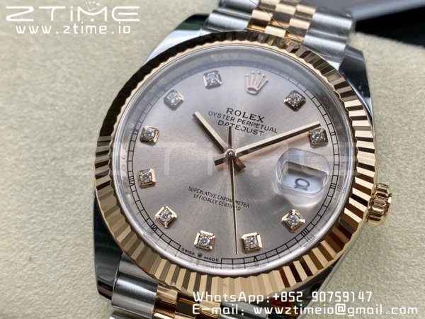 Rolex DateJust 41 126331 904L SS/RG Clean 1:1 Best Edition Champagne Dial with Diamonds Markers on Jubilee Bracelet VR3235 - Super Clone Watch | 1:1 Best Version