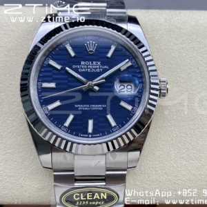 Rolex DateJust 41MM 126334 SS Clean Factory 1:1 Best Edition Blue Fluted Dial on SS Oyster Bracelet VR3235 - Super Clone Watch | 1:1 Best Version