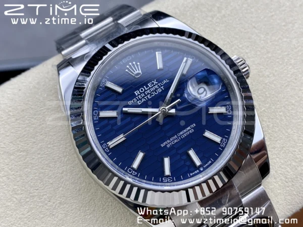 Rolex DateJust 41MM 126334 SS Clean Factory 1:1 Best Edition Blue Fluted Dial on SS Oyster Bracelet VR3235 - Super Clone Watch | 1:1 Best Version