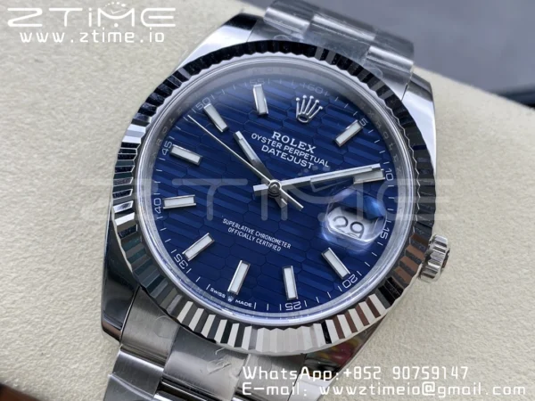 Rolex DateJust 41MM 126334 SS Clean Factory 1:1 Best Edition Blue Fluted Dial on SS Oyster Bracelet VR3235 - Super Clone Watch | 1:1 Best Version