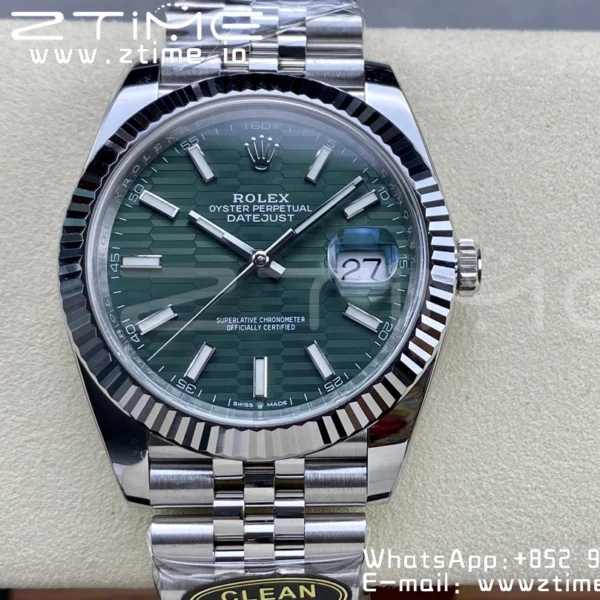 Rolex DateJust 41MM 126334 SS Clean Factory 1:1 Best Edition Green Fluted Dial on SS Jubilee Bracelet VR3235 - Super Clone Watch | 1:1 Best Version