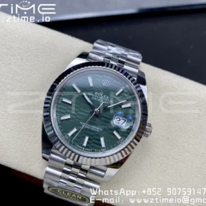 Rolex DateJust 41MM 126334 SS Clean Factory 1:1 Best Edition Green Fluted Dial on SS Jubilee Bracelet VR3235 - Super Clone Watch | 1:1 Best Version