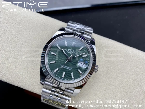 Rolex DateJust 41MM 126334 SS Clean Factory 1:1 Best Edition Green Fluted Dial on SS Jubilee Bracelet VR3235 - Super Clone Watch | 1:1 Best Version