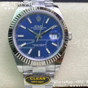 Rolex DateJust 41 126334 Clean 1:1 Best Edition 904L Steel Blue Stick Dial on Oyster Bracelet VR3235 - Super Clone Watch | 1:1 Best Version