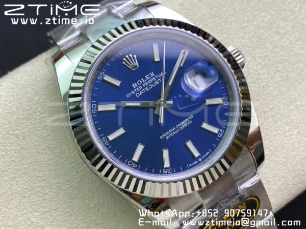 Rolex DateJust 41 126334 Clean 1:1 Best Edition 904L Steel Blue Stick Dial on Oyster Bracelet VR3235 - Super Clone Watch | 1:1 Best Version