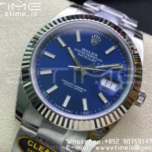 Rolex DateJust 41 126334 Clean 1:1 Best Edition 904L Steel Blue Stick Dial on Oyster Bracelet VR3235 - Super Clone Watch | 1:1 Best Version