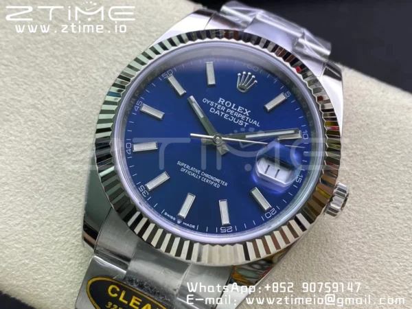 Rolex DateJust 41 126334 Clean 1:1 Best Edition 904L Steel Blue Stick Dial on Oyster Bracelet VR3235 - Super Clone Watch | 1:1 Best Version