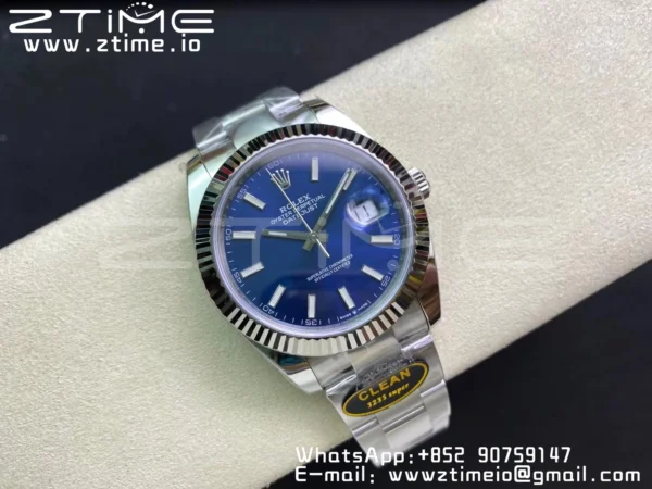 Rolex DateJust 41 126334 Clean 1:1 Best Edition 904L Steel Blue Stick Dial on Oyster Bracelet VR3235 - Super Clone Watch | 1:1 Best Version