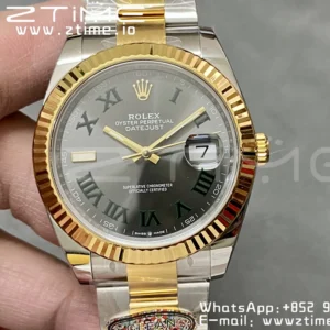 Rolex DateJust 41 126333 SS Clean 1:1 Best Edition 904L Steel Gray Dial Green Roman Marker on SS/YG Oyster Bracelet VR3235 - Super Clone Watch | 1:1 Best Version