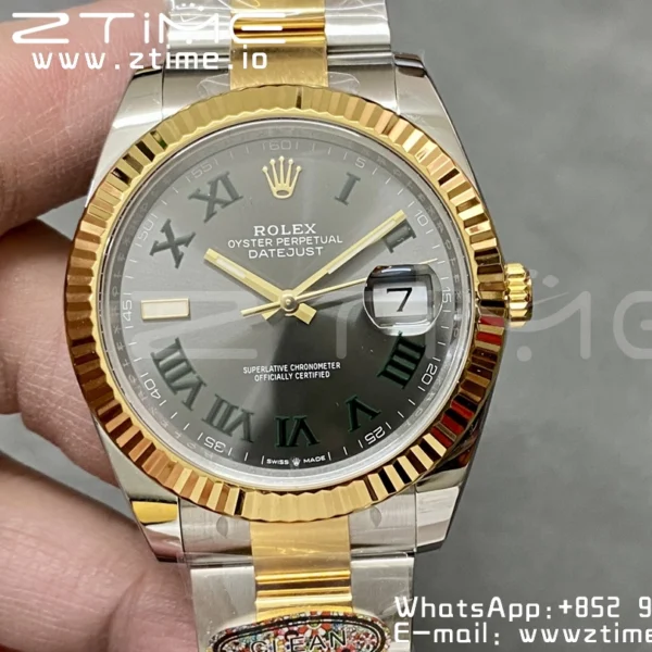Rolex DateJust 41 126333 SS Clean 1:1 Best Edition 904L Steel Gray Dial Green Roman Marker on SS/YG Oyster Bracelet VR3235 - Super Clone Watch | 1:1 Best Version