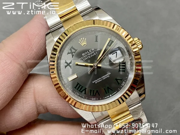 Rolex DateJust 41 126333 SS Clean 1:1 Best Edition 904L Steel Gray Dial Green Roman Marker on SS/YG Oyster Bracelet VR3235 - Super Clone Watch | 1:1 Best Version