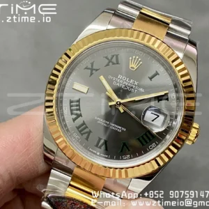 Rolex DateJust 41 126333 SS Clean 1:1 Best Edition 904L Steel Gray Dial Green Roman Marker on SS/YG Oyster Bracelet VR3235 - Super Clone Watch | 1:1 Best Version