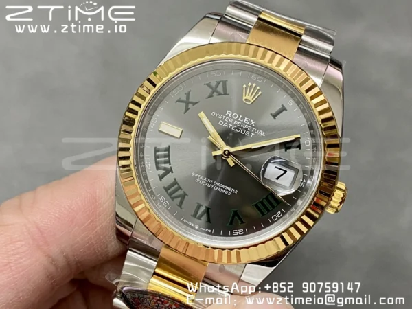 Rolex DateJust 41 126333 SS Clean 1:1 Best Edition 904L Steel Gray Dial Green Roman Marker on SS/YG Oyster Bracelet VR3235 - Super Clone Watch | 1:1 Best Version