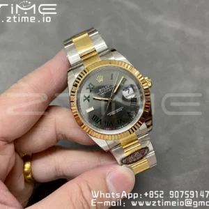Rolex DateJust 41 126333 SS Clean 1:1 Best Edition 904L Steel Gray Dial Green Roman Marker on SS/YG Oyster Bracelet VR3235 - Super Clone Watch | 1:1 Best Version