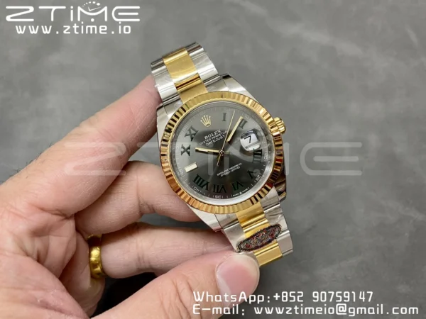 Rolex DateJust 41 126333 SS Clean 1:1 Best Edition 904L Steel Gray Dial Green Roman Marker on SS/YG Oyster Bracelet VR3235 - Super Clone Watch | 1:1 Best Version