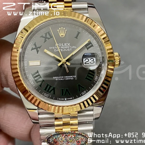 Rolex DateJust 41 126333 Clean 1:1 Best Edition 904L Steel Gray Dial Green Roman Marker on SS/YG Jubilee Bracelet VR3235 - Super Clone Watch | 1:1 Best Version