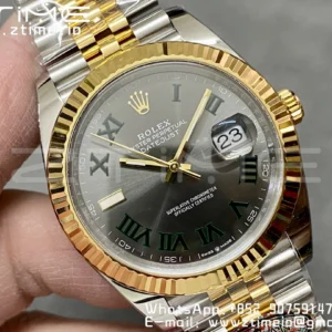 Rolex DateJust 41 126333 Clean 1:1 Best Edition 904L Steel Gray Dial Green Roman Marker on SS/YG Jubilee Bracelet VR3235 - Super Clone Watch | 1:1 Best Version