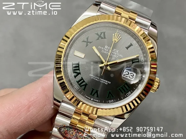 Rolex DateJust 41 126333 Clean 1:1 Best Edition 904L Steel Gray Dial Green Roman Marker on SS/YG Jubilee Bracelet VR3235 - Super Clone Watch | 1:1 Best Version