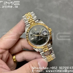 Rolex DateJust 41 126333 Clean 1:1 Best Edition 904L Steel Gray Dial Green Roman Marker on SS/YG Jubilee Bracelet VR3235 - Super Clone Watch | 1:1 Best Version