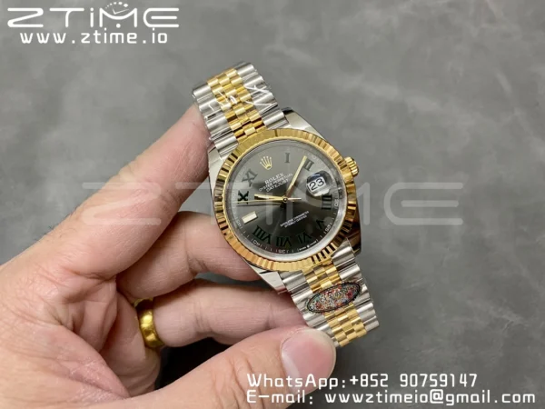 Rolex DateJust 41 126333 Clean 1:1 Best Edition 904L Steel Gray Dial Green Roman Marker on SS/YG Jubilee Bracelet VR3235 - Super Clone Watch | 1:1 Best Version