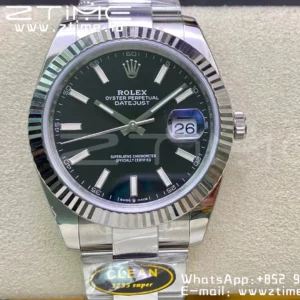 Rolex DateJust 41 126334 Clean 1:1 Best Edition 904L Steel Black Stick Dial on Oyster Bracelet VR3235 - Super Clone Watch | 1:1 Best Version