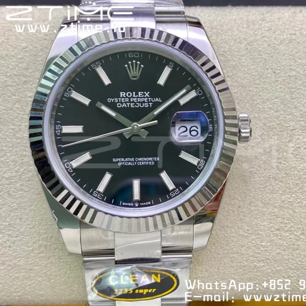 Rolex DateJust 41 126334 Clean 1:1 Best Edition 904L Steel Black Stick Dial on Oyster Bracelet VR3235 - Super Clone Watch | 1:1 Best Version