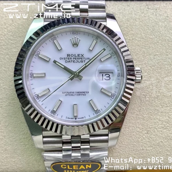 Rolex DateJust 41 126334 Clean 1:1 Best Edition 904L Steel White Stick Dial on Jubilee Bracelet VR3235 - Super Clone Watch | 1:1 Best Version