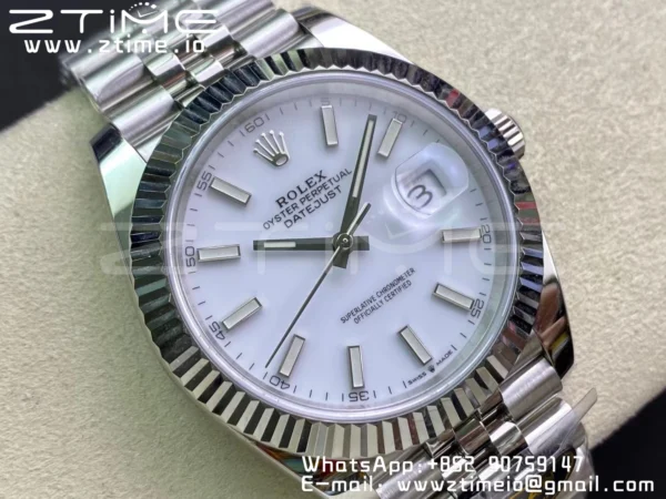 Rolex DateJust 41 126334 Clean 1:1 Best Edition 904L Steel White Stick Dial on Jubilee Bracelet VR3235 - Super Clone Watch | 1:1 Best Version