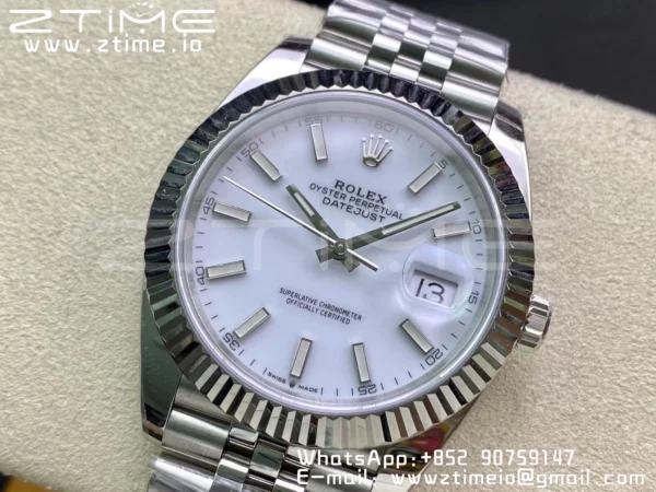 Rolex DateJust 41 126334 Clean 1:1 Best Edition 904L Steel White Stick Dial on Jubilee Bracelet VR3235 - Super Clone Watch | 1:1 Best Version