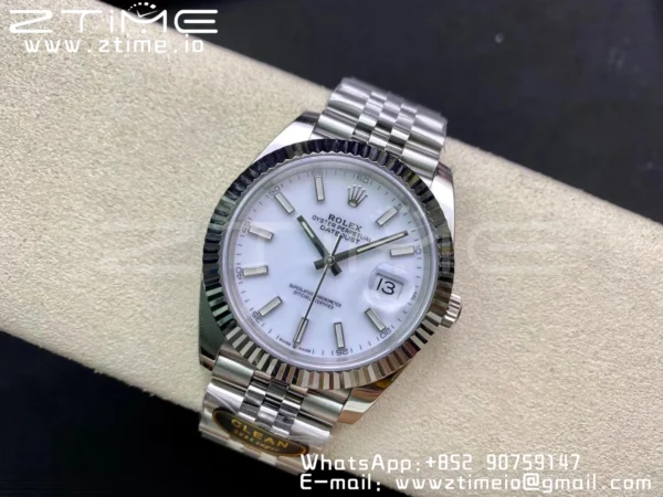 Rolex DateJust 41 126334 Clean 1:1 Best Edition 904L Steel White Stick Dial on Jubilee Bracelet VR3235 - Super Clone Watch | 1:1 Best Version