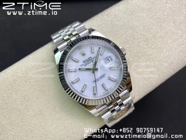Rolex DateJust 41 126334 Clean 1:1 Best Edition 904L Steel White Stick Dial on Jubilee Bracelet VR3235 - Super Clone Watch | 1:1 Best Version