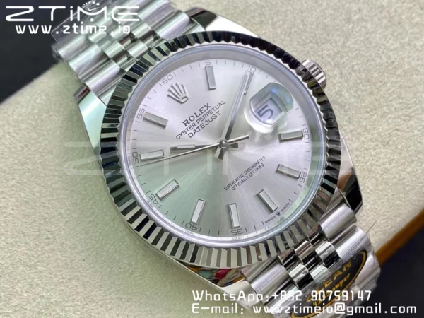 Rolex DateJust 41 126334 Clean 1:1 Best Edition 904L Steel Silvery Stick Dial on Jubilee Bracelet VR3235 - Super Clone Watch | 1:1 Best Version