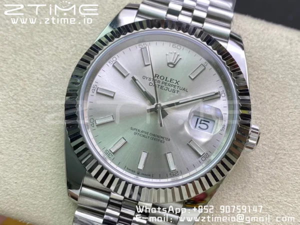 Rolex DateJust 41 126334 Clean 1:1 Best Edition 904L Steel Silvery Stick Dial on Jubilee Bracelet VR3235 - Super Clone Watch | 1:1 Best Version