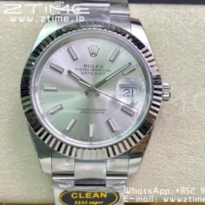 Rolex DateJust 41 126334 Clean 1:1 Best Edition 904L Steel Silvery Stick Dial on Oyster Bracelet VR3235 - Super Clone Watch | 1:1 Best Version