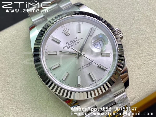 Rolex DateJust 41 126334 Clean 1:1 Best Edition 904L Steel Silvery Stick Dial on Oyster Bracelet VR3235 - Super Clone Watch | 1:1 Best Version