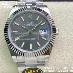 Rolex Rolex DateJust 41 126334 Clean 1:1 Best Edition 904L Steel Gray Stick Dial on Oyster Bracelet VR3235 - Super Clone Watch | 1:1 Best Version